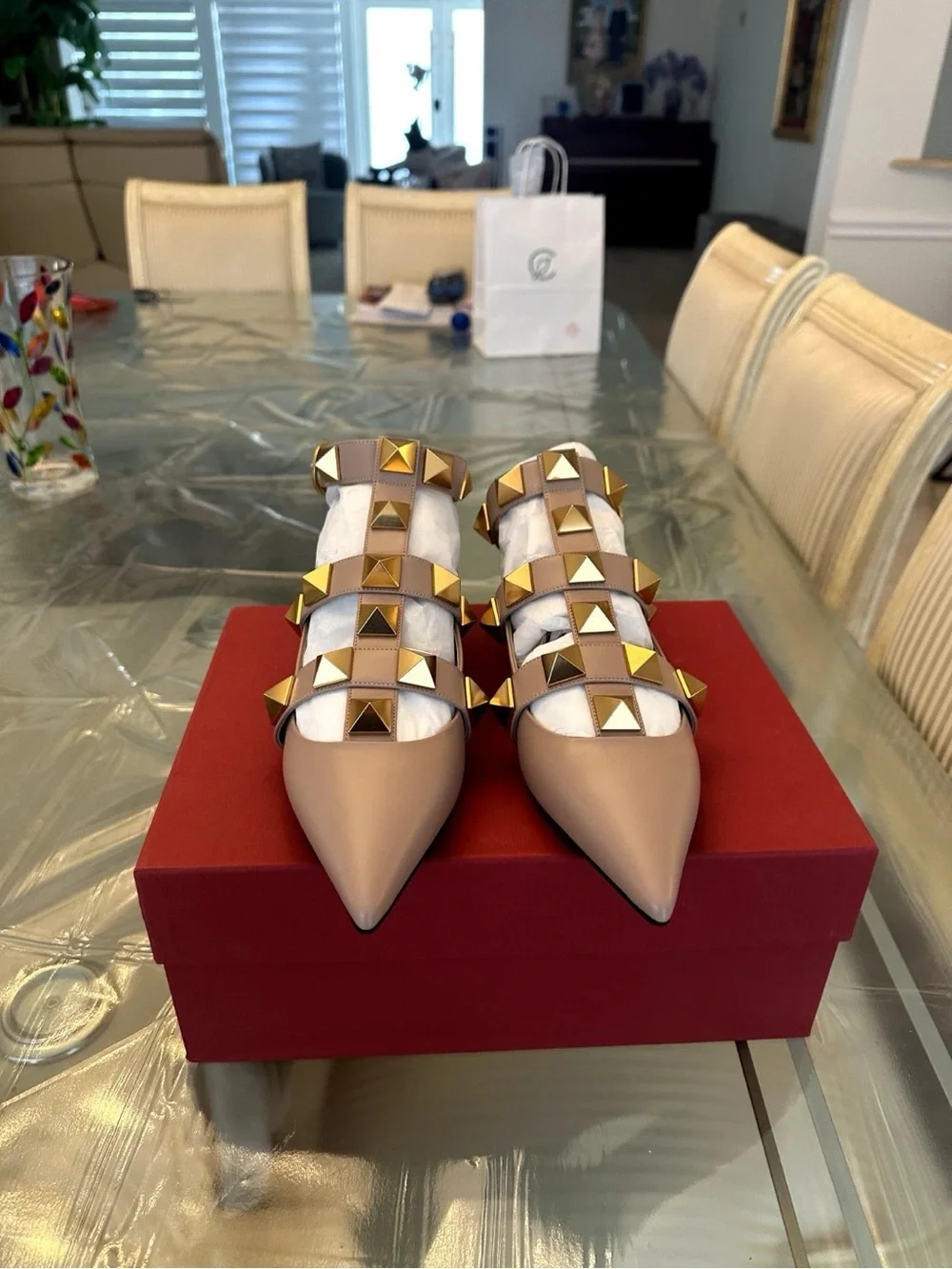 Valentino Nude Pointed Rockstud Flat Sandals